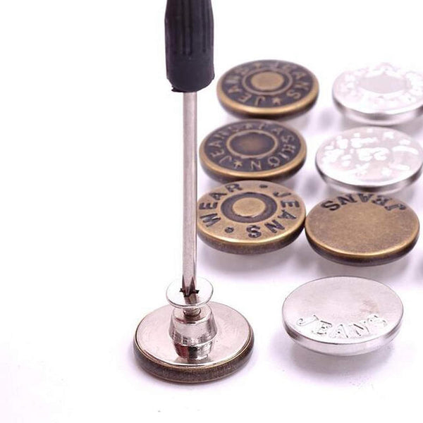 Arokimi Jeans Buttons Replacement, Instant No Sew Buttons for Pants with Tool,17MM Metallic 17MM
