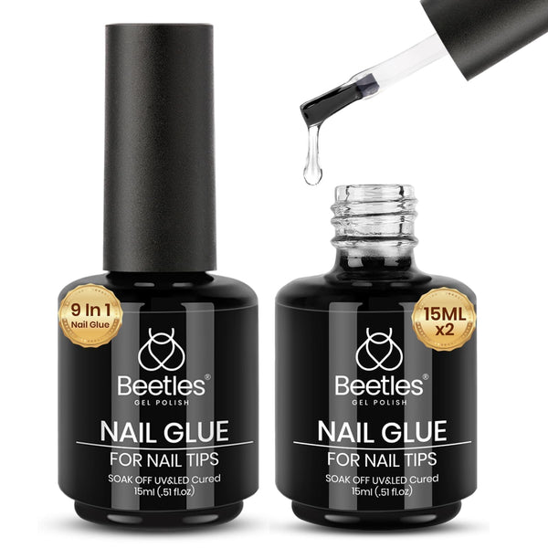 Beetles Gel Polish 9 in 1 Gel Nail Glue for Clear Acrylic Nail Tips | 2Pcs 15ml Long Lasting Nail Gel Kit for False Nails Tips, Base Blooming Nail