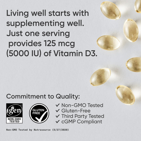 Sports Research Vitamin D3 5000Iu (125Mcg) with Coconut Oil ~ High Potency Vitamin D for Immune & Bone Support ~ Non-Gmo Verified, Gluten & Soy