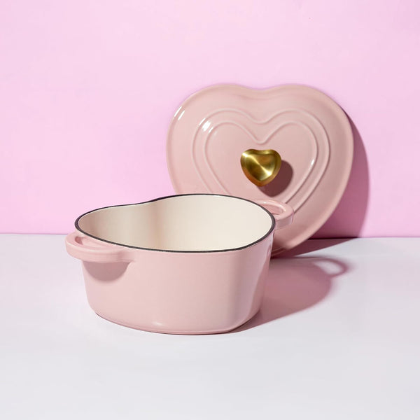 Paris Hilton Enameled Cast Iron Dutch Oven Pot with Lid, Heart-Shaped Dutch Oven, Durable Cast Iron Pot with Dual Handles, Oven Safe to 500°F,
