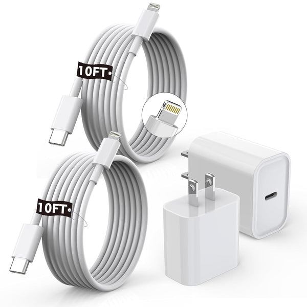 [Apple MFi Certified]10FT Fast iPhone Charger,Extra Long Apple Charger Fast Charging 2Pack USB C Charger Block Plug + 10Foot Lightning Cable Cord