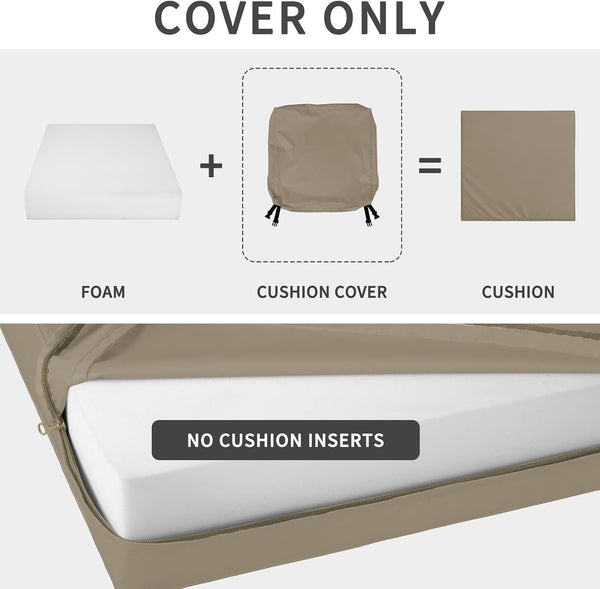 Easy-Going Waterproof Patio Seat Cushion Covers 22x20x4 inch 6 Pack Replacement Non-Slip Outdoor Cushion Slipcover with Zipper and Adjustable