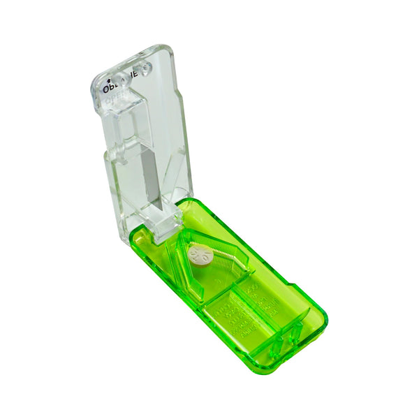 Ezy Dose Pill Cutter & Splitter, Built-in Pill Dispenser, Green | Easy-Cut Stainless Steel Blade for Tablets, Vitamins, Medication, Portable Pill