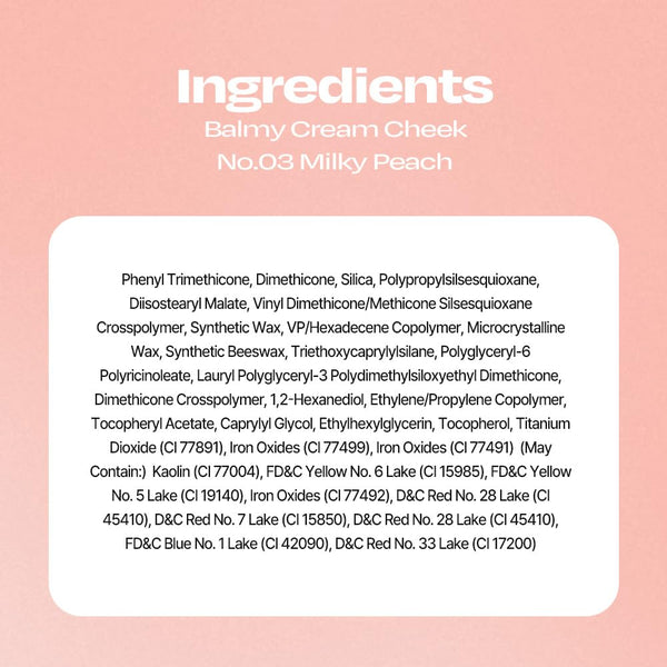 Balmy Cream Cheek | Lightweight, Natural Finish Cream Blush with Blurring Effect | 2.5G (No.3 Milky Peach)
