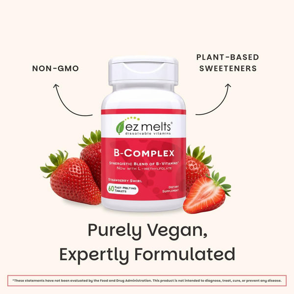 EZ Melts Dissolvable Vitamin B-Complex with Methyl B12 and Methyl Folate, Sugar-Free, 2-Month Supply