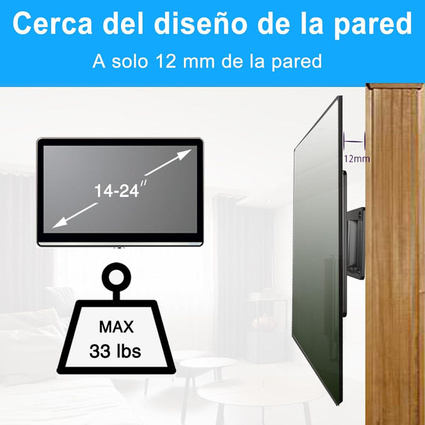 TETVIK Monitor Wall Mount Most 14-24“ TVs Computer Universal Low Profile RV TV Wall Mount VESA Up to 100x100mm Max Weight 30lbs Fits 15 19 20 22