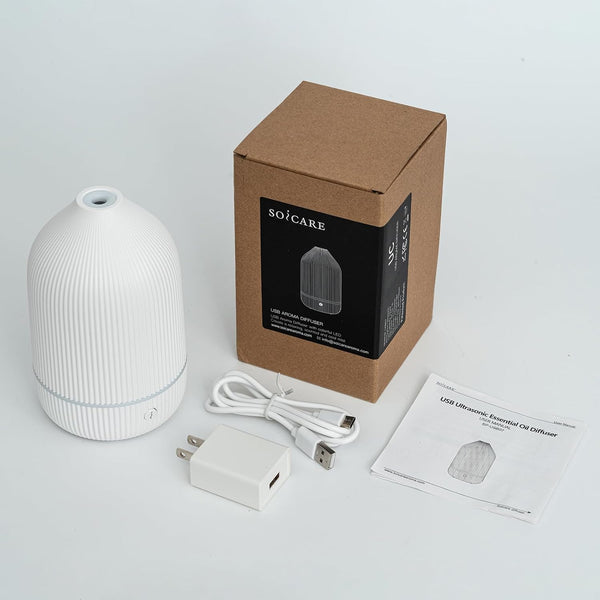 Oil Diffuser,100ML Mini Aromatherapy with USB Cable & Adapter, 7 Colors Lights Mode Waterless Auto Off for Car Home Office Room (USB Power) White