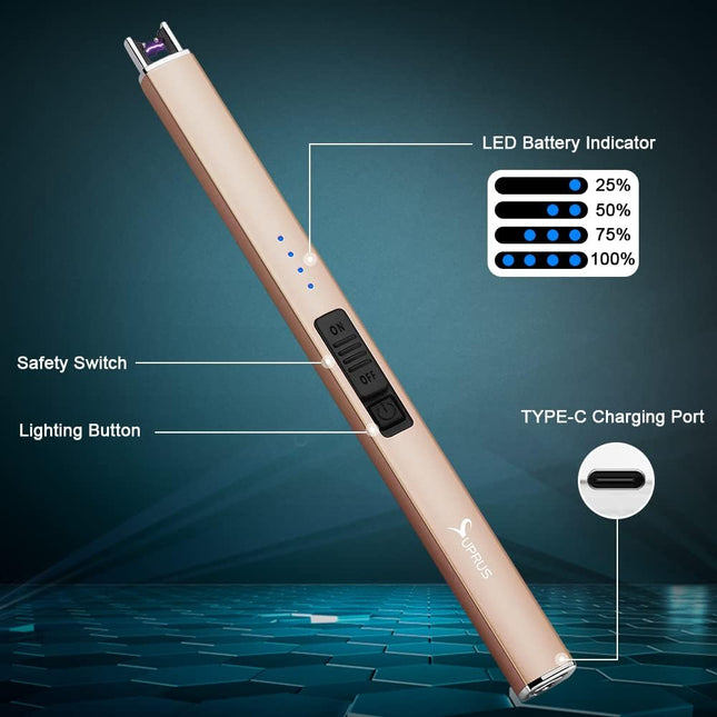 SUPRUS Electric Lighter Arc Windproof Flameless USB Rechargeable Lighter with Sa
