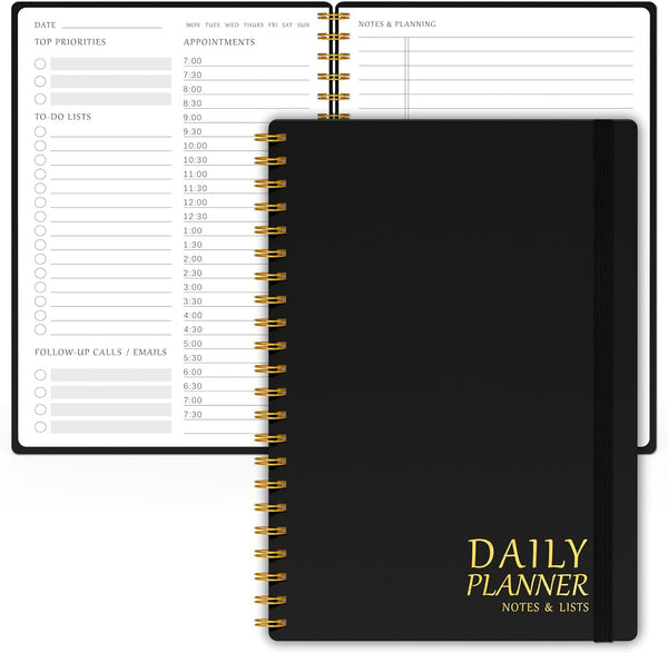 Daily Planner Undated - Simplified To Do List Notebook with Hourly Schedules, Spiral Appointment Organizer, 5.5" x 8.5", Easily Manage Your Tasks