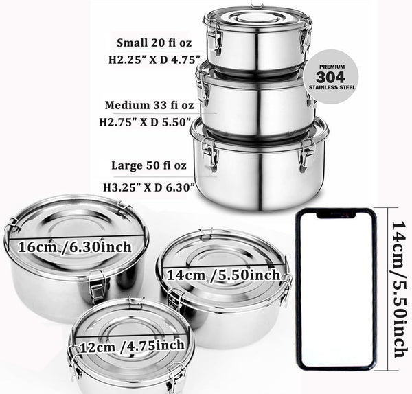 Premium Stainless Steel Food Storage Containers 304 Grade the Original Leak-Proof, Airtight, Smell-Proof - Perfect for Camping Trips, Lunches,