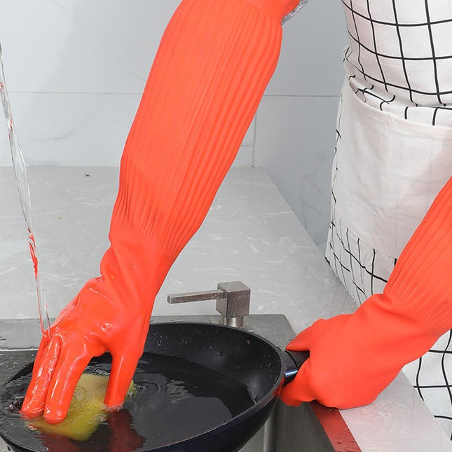Household Dishwashing Cleaning Rubber Gloves 2 Pairs, Reusable Waterproof Kitche