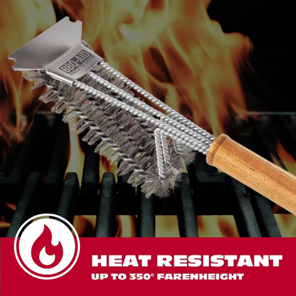 BBQ-AID All Angles BBQ Grill Brush for Outdoor Grill Ã¢ÂÂ Cleans All Angles, Large Wooden Handle, and Stainless Steel Bristles - BBQ Brush for Grill