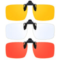 VIEWBETTER 3 Pack Clip On Blue Light Blocking Glasses for Eyes Strain/Light-Sensitive Flip Up Computer Gaming Glasses A801 Orange + Yellow + Clear