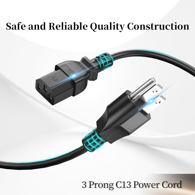 Computer Power Cord - 4FT, 3 Pack 3 Prong AC Power Cable Made for Dell, Samsung, LG, Sony & More Computer Monitors - NEM