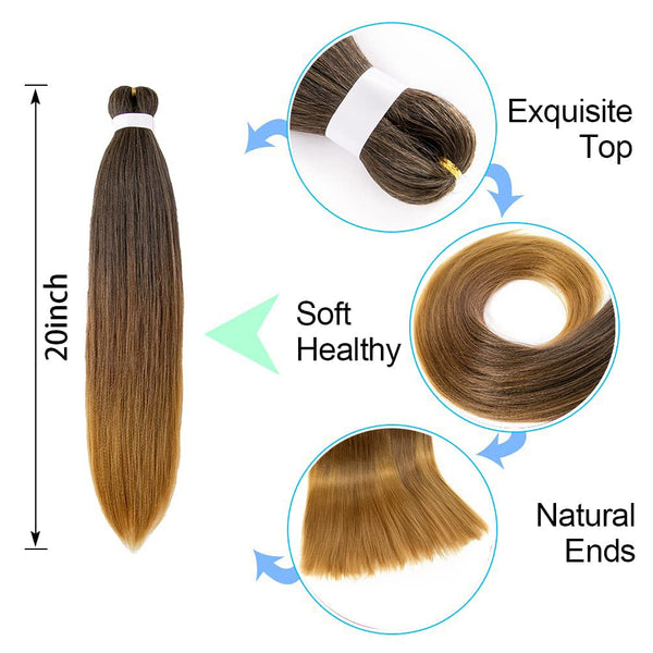 8 Pack Ombre Braiding Hair Pre Stretched - 20" 80G/Pack Premium Pre Stretched Braiding Hair Extensions, Professional Itch Free Hot Water Setting
