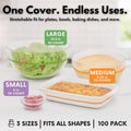 Plastic Bowl Covers, Elastic Reusable Food Covers for Bread Proofing, Storage & Outdoor Use – 100 Pack, Stretch Fit, 3 Sizes 100 Pack, 3 Sizes