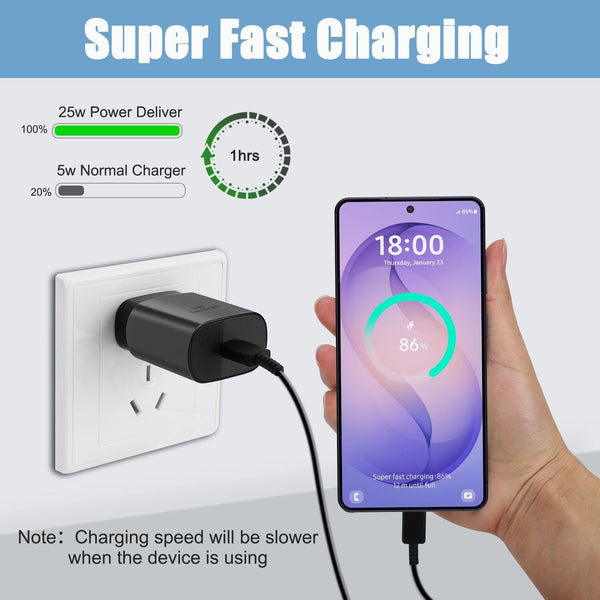 Super Fast Samsung Charger Type C 25W USB C Android Phone Charger Block 6.6Ft Black