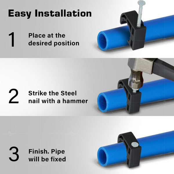 Highcraft ID234x50 Half Clamp with Nail For Pex Tubing Pipe Support, 1/2 in, Black 50 Pack Hook 1/2 in.