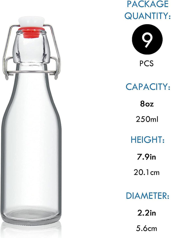 YEBODA 8Oz Swing Top Bottles - Glass Beer Bottle with Airtight Rubber Seal Flip Caps for Home Brewing Kombucha, Beverages, Oil, Vinegar, Water,