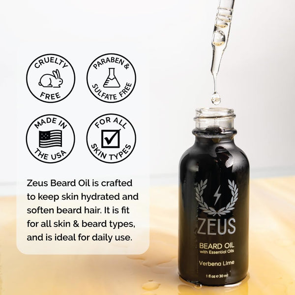 ZEUS Natural Beard Oil for Men, Premium Grooming Oil to Soften, Hydrate, Condition & Control Frizz in Beard and Mustache (Made in USA) Tea Tree