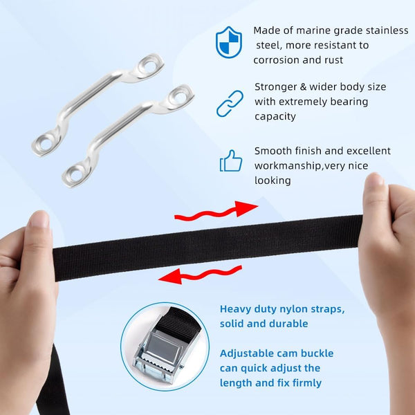 1" x 4ft Battery Tie Down Straps for Boats,Battery Hold Down with Cam Buckle,Stainless Steel Bracket and SS Screws Used for Cooler,Battery