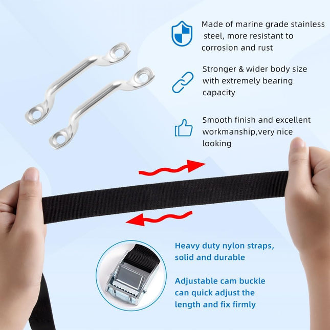 1" x 4ft Battery Tie Down Straps for Boats,Battery Hold Down with Cam Buckle,Stainless Steel Bracket and SS Screws Used for Cooler,Battery