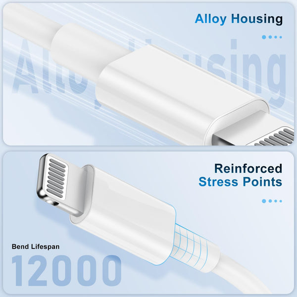 3 Pack Apple Mfi Certified Charger Cable 6Ft, Lightning to USB Cable Cord 6 Foot, 2.4A Fast Charging,Apple Phone Long Chargers for Iphone
