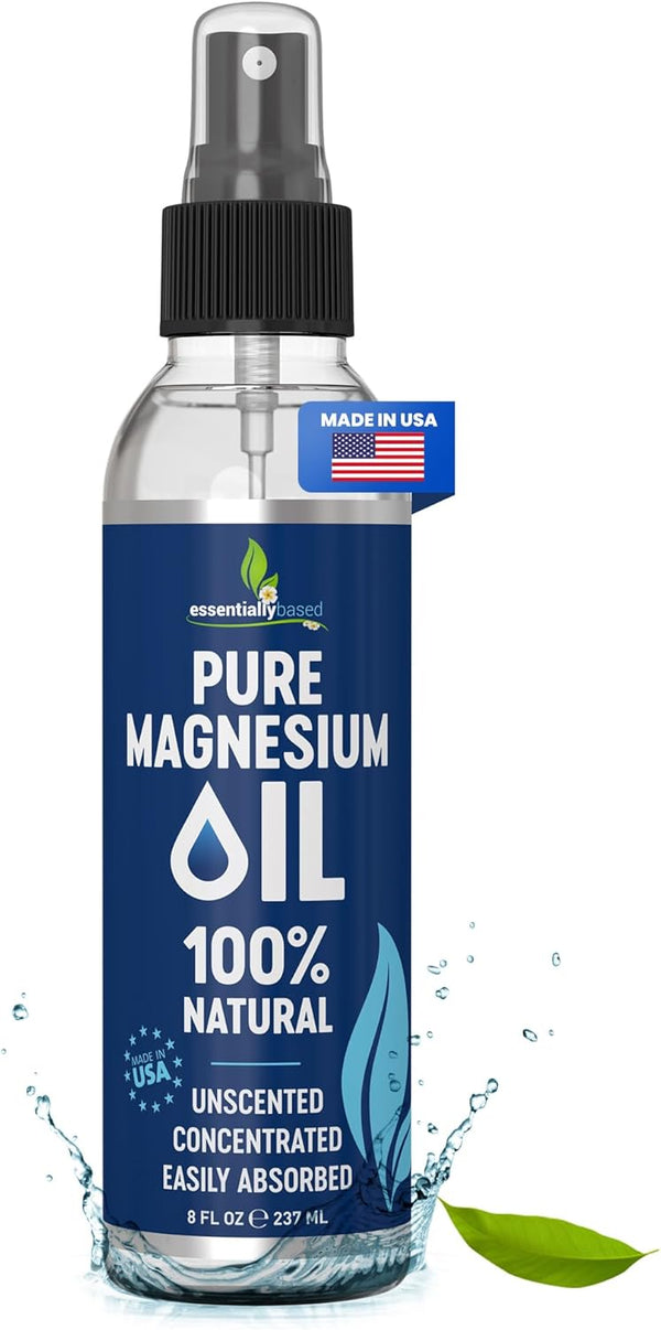Pure Magnesium Oil Spray 8Oz - Topical Magnesium Spray for Sleep Extra Strength - Less Sting - Less Itch - 100% Natural and Organic Oil - Made in USA