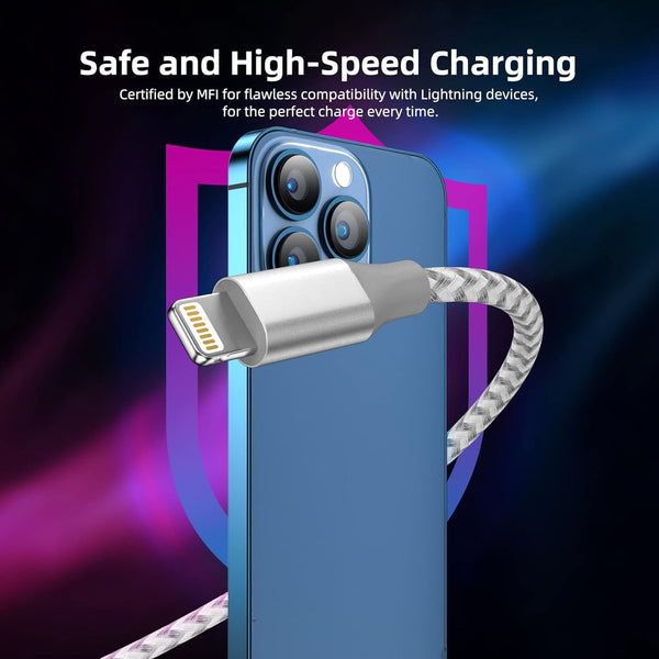 Iphone Charger 3 Pack 10 Ft Apple Mfi Certified Lightning Nylon Braided Cable Fast Charging Cord Compatible with Iphone 13 12 11 Pro Max XR XS X 8