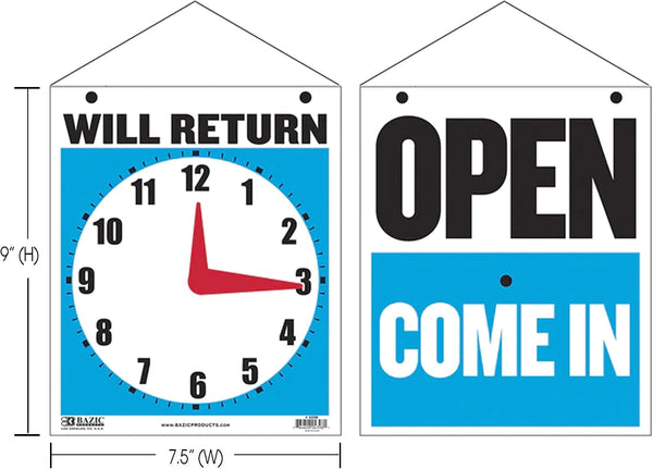 BAZIC Products Open Closed Signs for Business, Double-sided Vinyl Open Signs for Business Window, Will Return Clock Sign, Be Back Sign With Clock