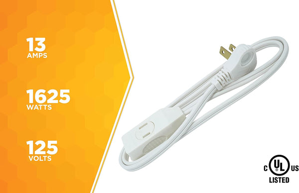 Woods SlimLine Extension Cord - 16/3 Indoor Flat Plug with Right Angled Design - 3 Polarized Outlets - PVC Jacket - Space Saving - Neutral White -