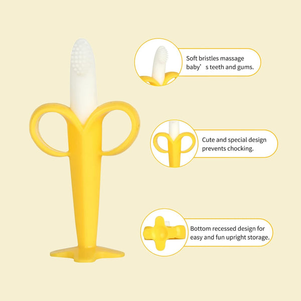 Chuya Teething Toys for Baby, Teethers with Banana Toothbrush Teeth Brushing,BPA-Free,Chew Toy Infants Toddlers Silicone Teether for Babies 0-6-12