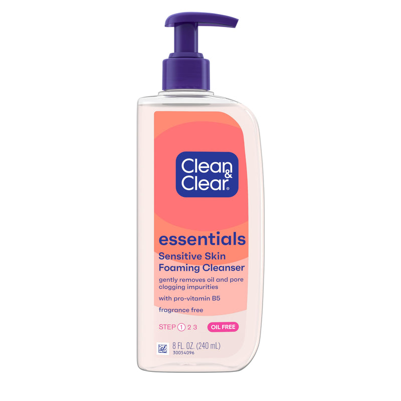 Clean & Clear Essentials Oil-Free Foaming Facial Cleanser, Daily Foaming Face Wash with Pro-Vitamin B5 for Sensitive Skin, Gently Removes Oil &