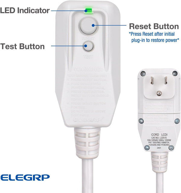 ELEGRP 0651510LY L15515 L22515 18AWG LCDI Power Cord Plug for A/C Air Conditioner, E250451 UL Certified, 7.5FT Leakage Current Detection