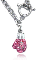 Pink Ribbon Fight Against Breast Cancer Boxing Glove Charm Link Bracelet Pink Boxing Glove