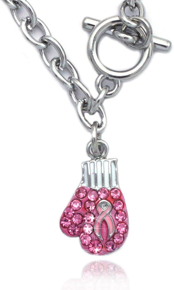 Pink Ribbon Fight Against Breast Cancer Boxing Glove Charm Link Bracelet Pink Boxing Glove