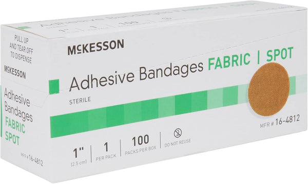 McKesson Adhesive Bandages, Sterile, Fabric, Tan, 1 in, 100 ct | Fabric Spot