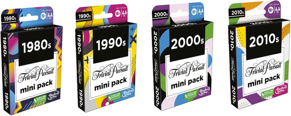 Hasbro Games Trivial Pursuit Mini Packs Multipack, Fun Trivia Questions for Adults and Teens Ages 16+, Includes 4 Game Featuring 4 Decades