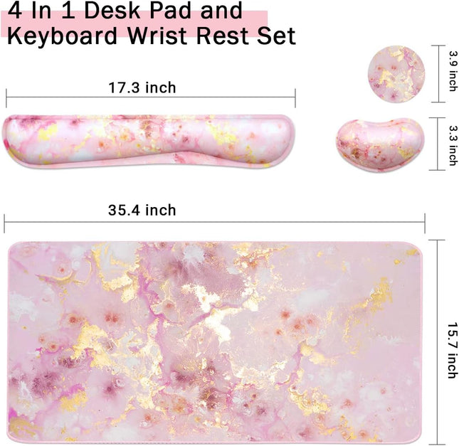 4-In-1 Large Gaming Mouse Pad, Keyboard Wrist Rest Pad & Wrist Support Mousepad Set, Extended Desk Pad Waterproof Desk M