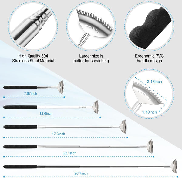 Yeipis 3 Pack Different Back Scratcher Metal Portable Telescoping with Rubber Handles, Extendable Back Massager Tool with Beautiful Box, Stocking