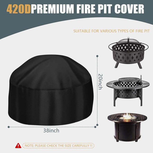 Fire Pit Cover Heavy Duty 420D Waterproof round Fire Pit Bowl Cover with Thick P
