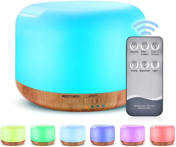 300ML Essential Oil Diffuser, Remote Control Ultrasonic Aromatherapy Oil Diffusers Cool Mist Humidifier, Waterless Auto-Off and 7 LED Light Colors