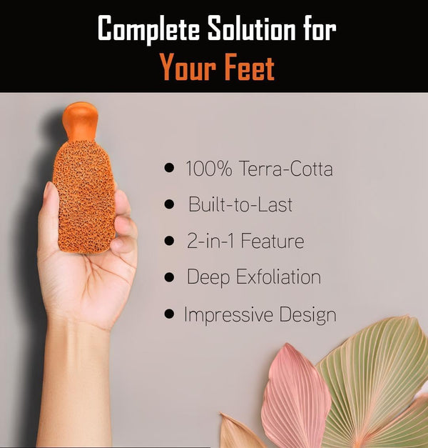 QUBA LINEN Pumice Stone for Feet – 2-Sided Terra Cotta Foot Scrubber, Natural Callus Remover for Dry Skin & Rough Heels, Cracked Heels – Pedicure