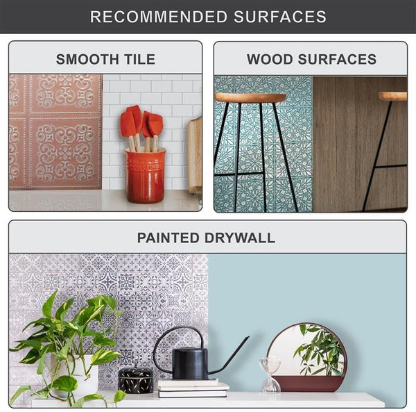 Main Street Peel and Stick Wallpaper Tiles, Teal & Silver Leaves, 24-Pack | 8"x8" tiles, covers 10.67 sq ft. Peel-and-stick paper, no extra