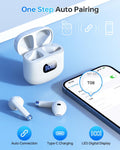 Wireless Earbuds Bluetooth 5.3 Headphones, 40Hrs Playback Stereo Ear Buds with LED Display Charging Case IPX7 Waterproof In-Ear Earphones with Mic