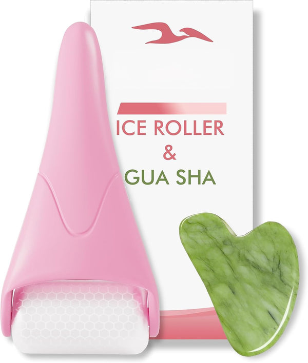 Gua Sha & Ice Roller for Face, Small Gifts, Facial Tools for Puffiness and Redness Reducing Skin Care Routine, Self Care Massage Gift for Women
