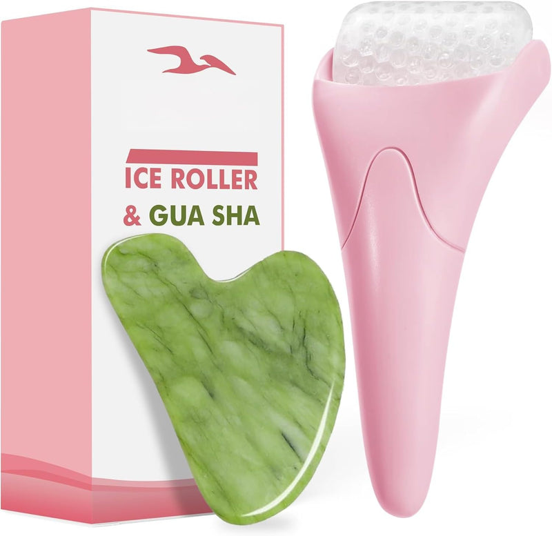 Gua Sha & Ice Roller for Face, Small Gifts, Facial Tools for Puffiness and Redness Reducing Skin Care Routine, Self Care Massage Gift for Women