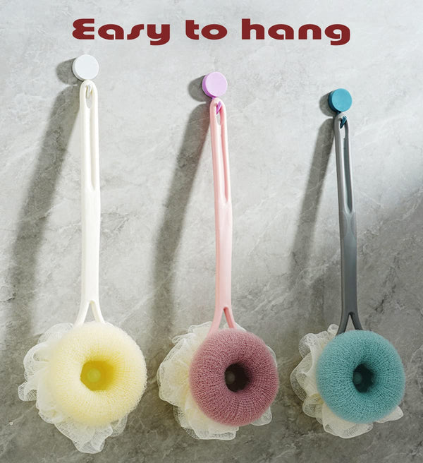 AARAINBOW 2 Packs Shower Body Brush with Bristles and Loofah, Back Scrubber Mesh Sponge with Curved Long Handle for Skin Exfoliating Bath, Massage