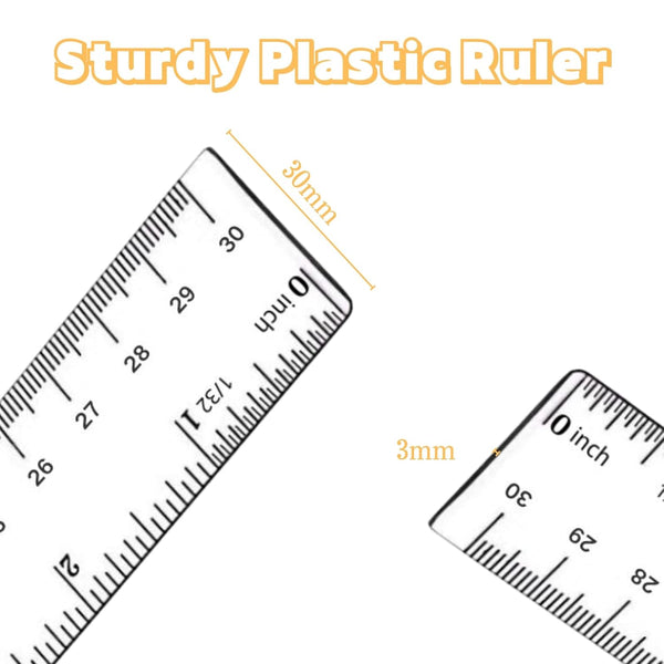 Plastic Ruler, 12 Inch Clear Plastic Ruler, Centimeter, Millimeter and Inches, Pack of 2 | Clear Plastic Ruler 12 Inch, Rulers with metric and