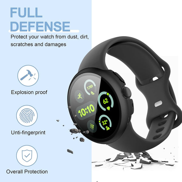 shenou 6 Pack Hard PC Screen Protector Case for Google Pixel Watch 3 45mm | Shockproof Bumper Cover with Tempered Glass Screen Protector